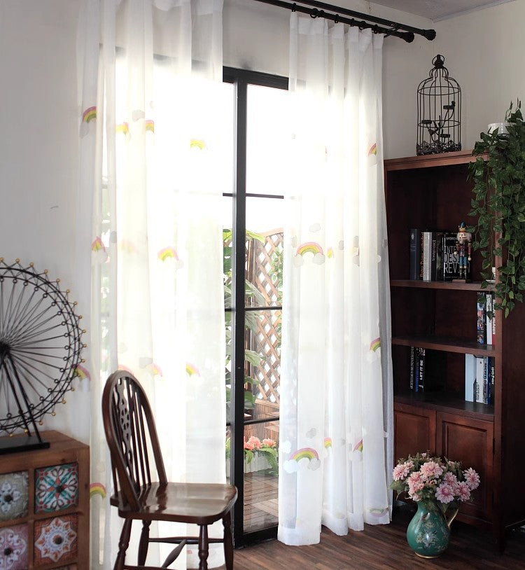Rainbow Embroidered Sheer Curtain Panel