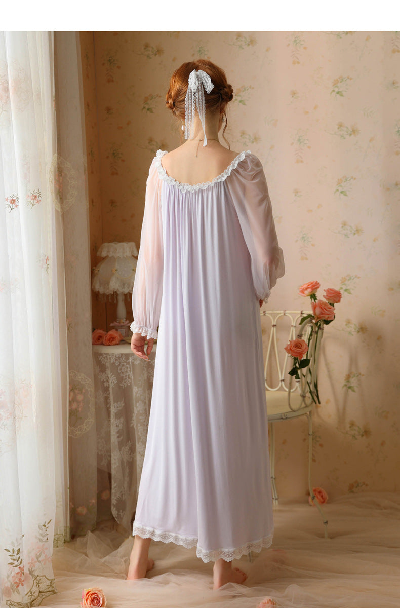 Long Sleeve Lace Sweet Long Nightdress