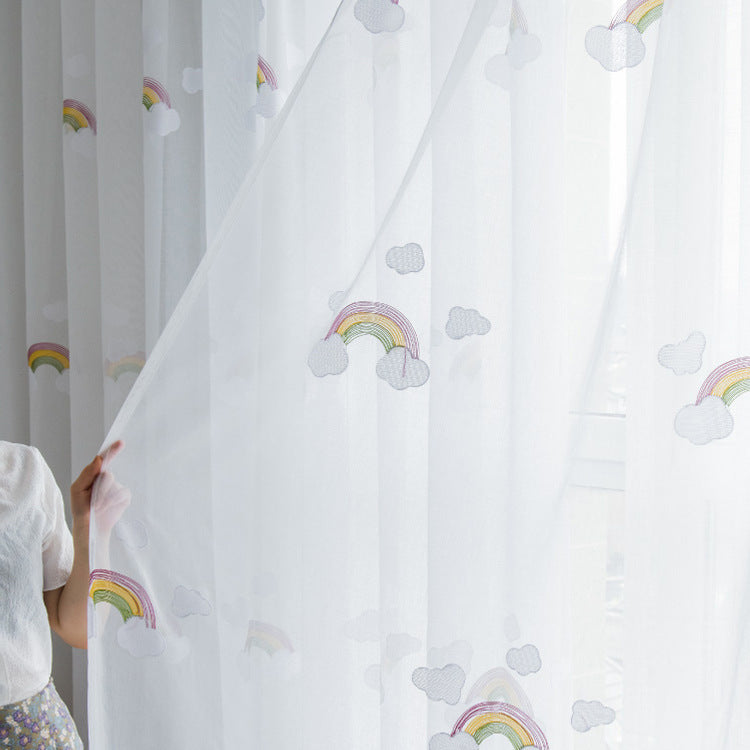 Rainbow Embroidered Sheer Curtain Panel