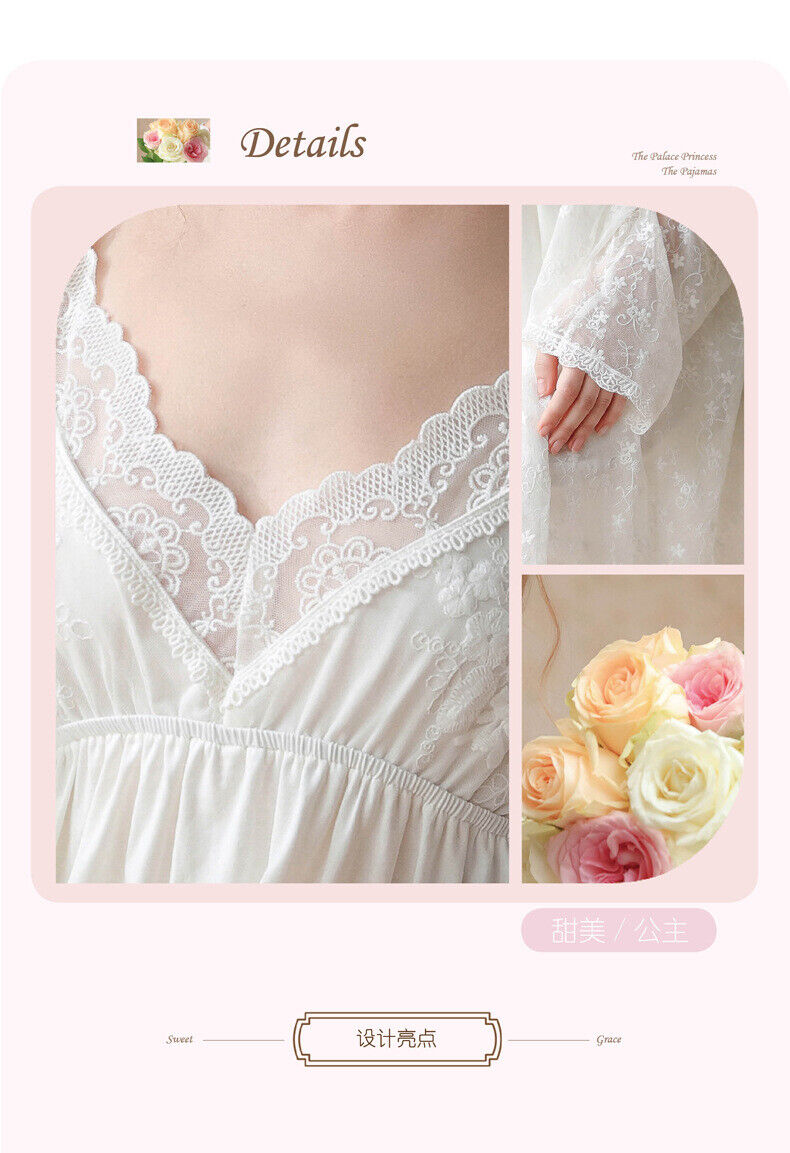 Nightdress Long Sleeve Mesh Two-Piece Embroidery Pack Thin Robe