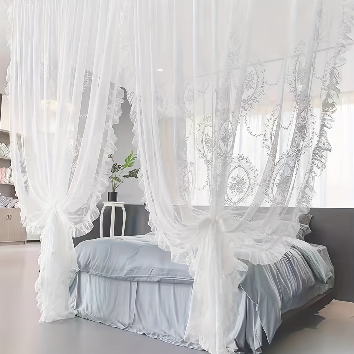 White Lace Princess Style Sheer Curtain for Girls