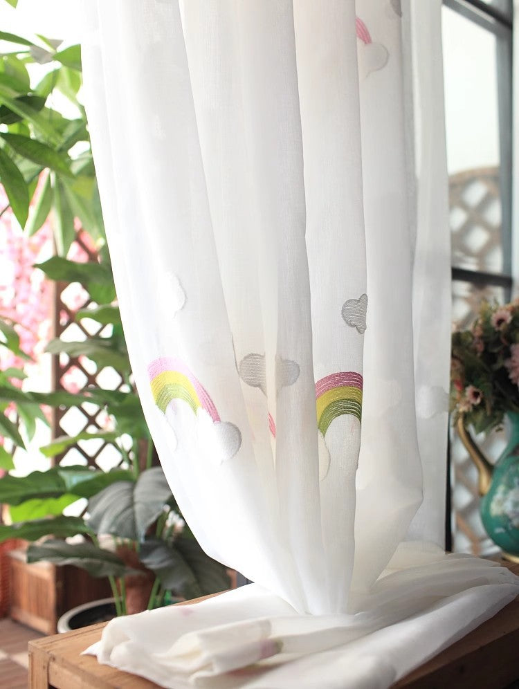 Rainbow Embroidered Sheer Curtain Panel