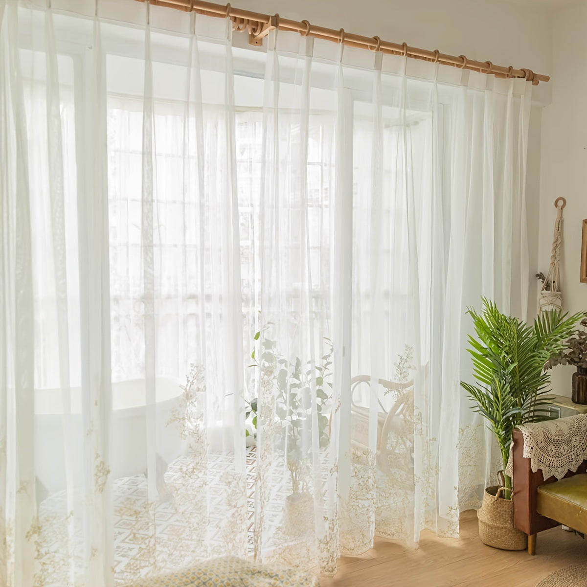 Embroidered Sheer Window Curtain