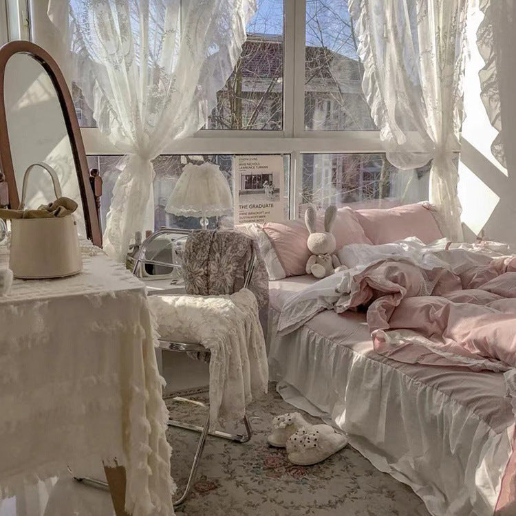 White Lace Princess Style Sheer Curtain for Girls
