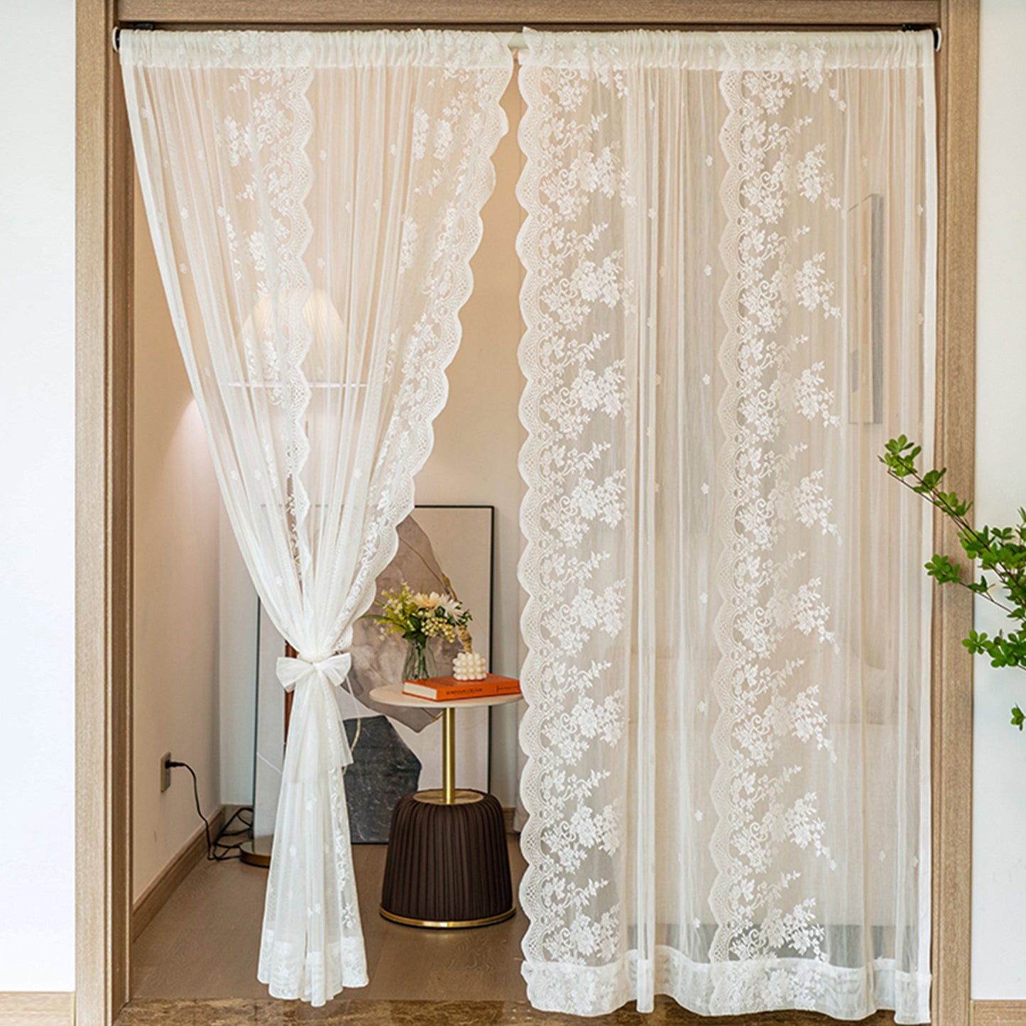 White lace yarn partition curtain