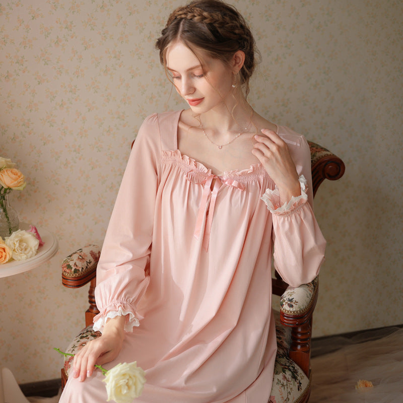 Long Sleeve Nightdress Women's Cotton Lace