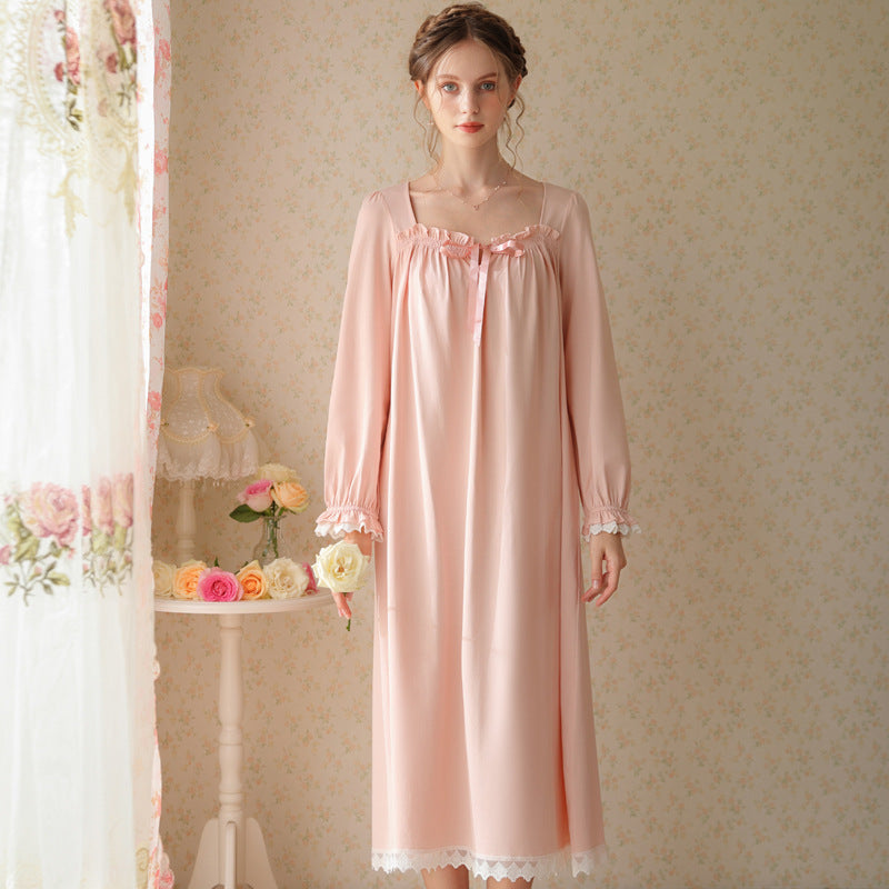 Long Sleeve Nightdress Women's Cotton Lace