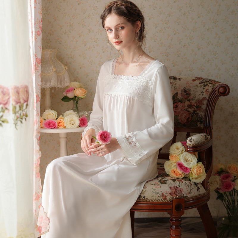 Women's Spring and Autumn Thin Long Sleeve Cotton Lace Ancient Style Sweet Long Dress