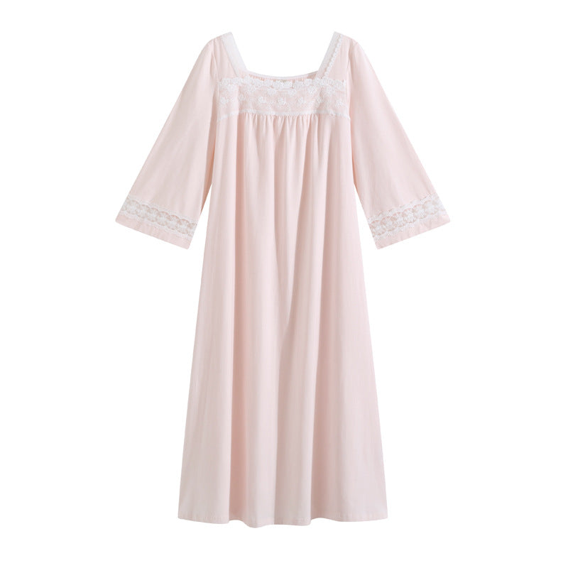 Women's Spring and Autumn Thin Long Sleeve Cotton Lace Ancient Style Sweet Long Dress
